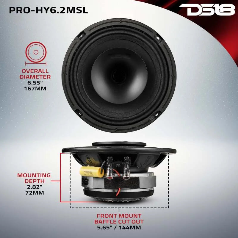 DS18 6.5in 150 Watts RMS 2 ohm Mid-Range Loudspeaker Shallow Grill Included - Additional View 8