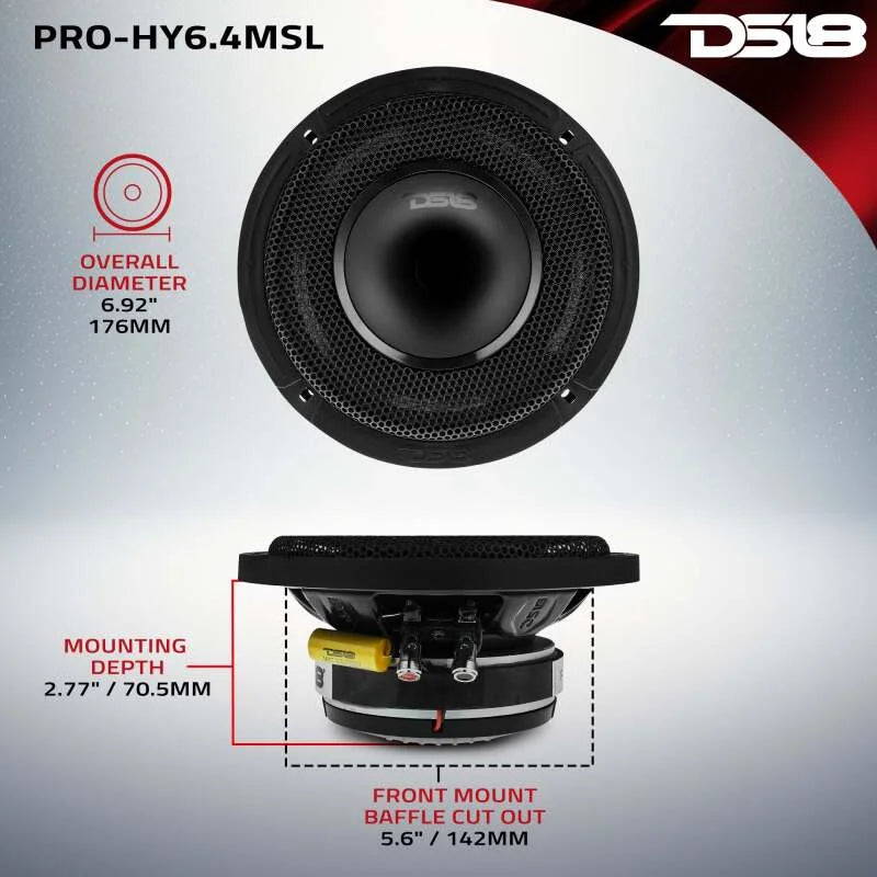 DS18 6.5in 150 Watts RMS 4 ohm Mid-Range Loudspeaker Shallow Grill Included - Additional View 7