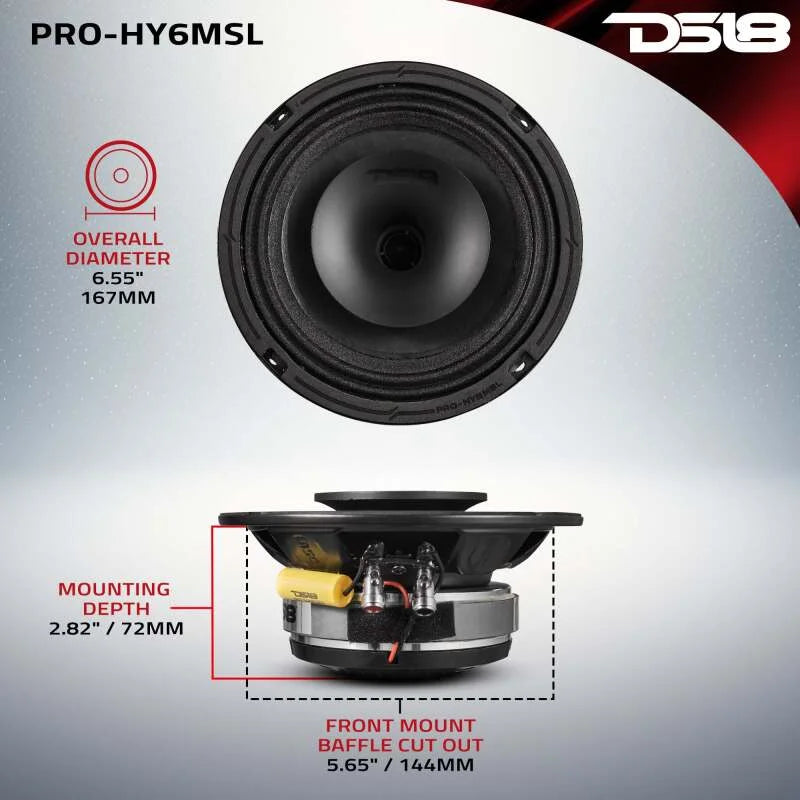 DS18 6.5in 150 Watts RMS 8 ohm Mid-Range Loudspeaker Shallow Grill Included - Additional View 7