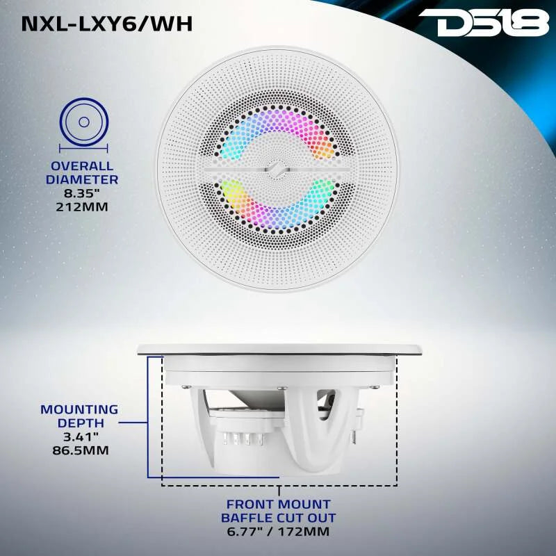 DS18 6.5in 2-Way 150 Watts RMS 4ohm Digital LED Lights Bullet Tweeter White - Back View