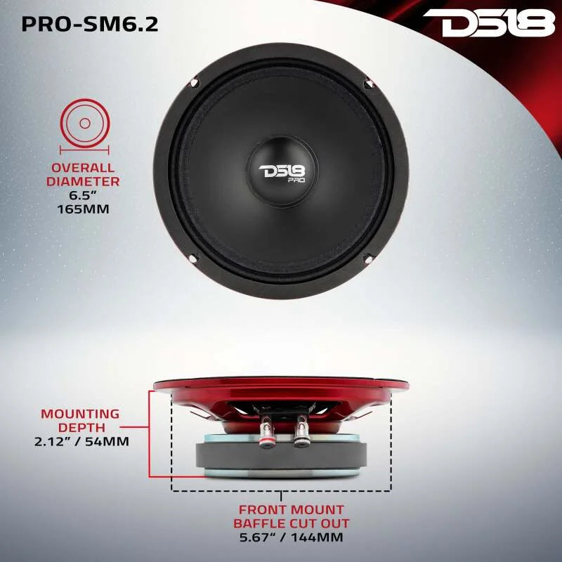 DS18 6.5in 200 Watts RMS 2 ohm Mid-Range Loudspeaker Shallow - Back View