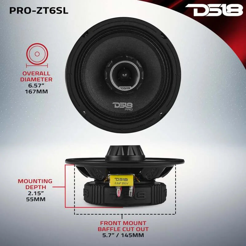 DS18 6.5in 200 Watts RMS 4 ohm Mid-Range Water Resistant Cone Shallow Loudspeaker - Additional View 6