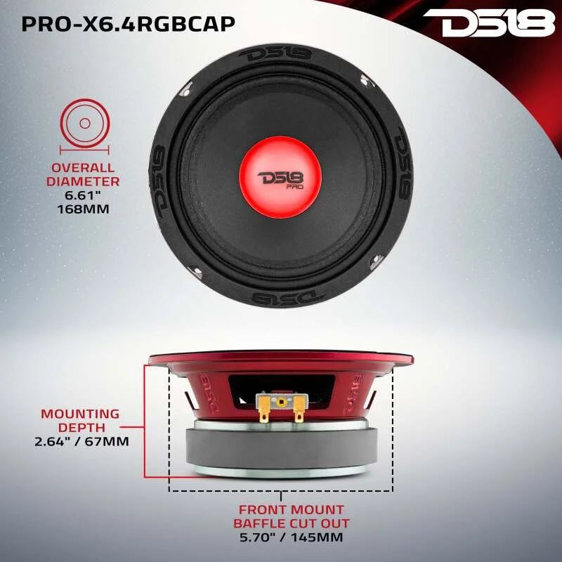 DS18 6.5in 250 Watts RMS 4 ohm Mid-Range Loudspeaker w/ RGB Dust Cap - Additional View 6
