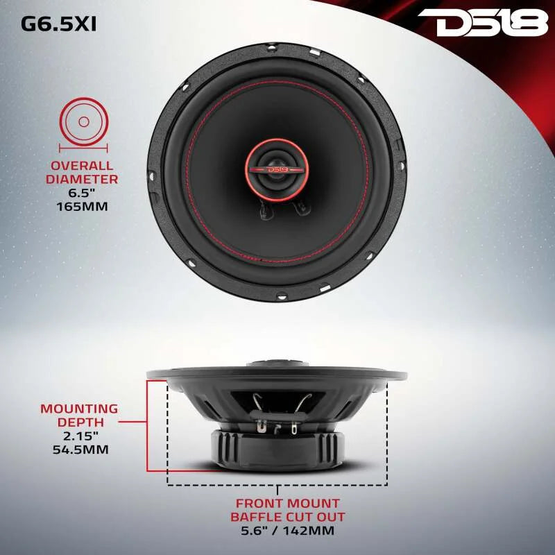 DS18 6.5in 50Watts RMS 4 ohm 2-Way Coaxial Speaker System Universal Fit - Main Product View