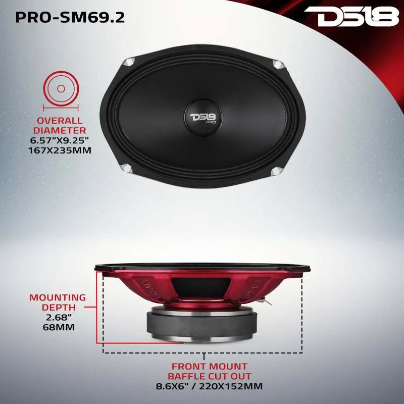 DS18 6x9in 250 Watts RMS 2 ohm Mid-Range Loudspeaker Shallow - Additional View 7