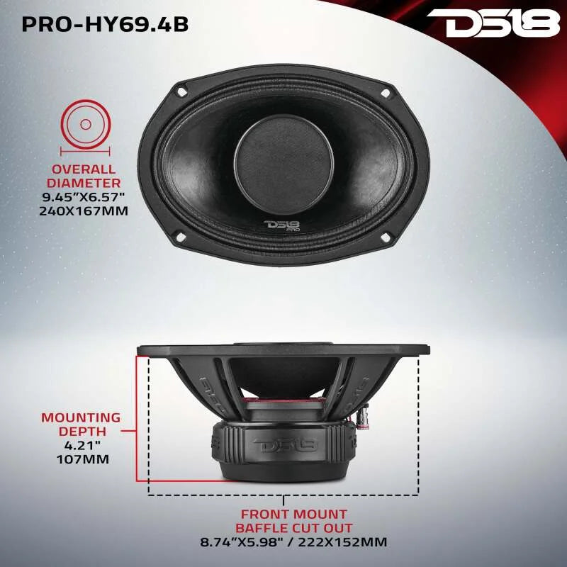 DS18 6x9in 250 Watts RMS 4 ohm Mid-Range Loudspeaker w/ Water Resistant Cone - Back View