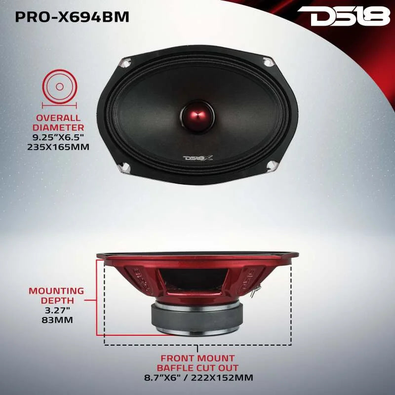 DS18 6x9in 275 Watts RMS 4 ohm Mid-Range Loudspeaker Bullet Loudspeaker Grill Included - Additional View 6