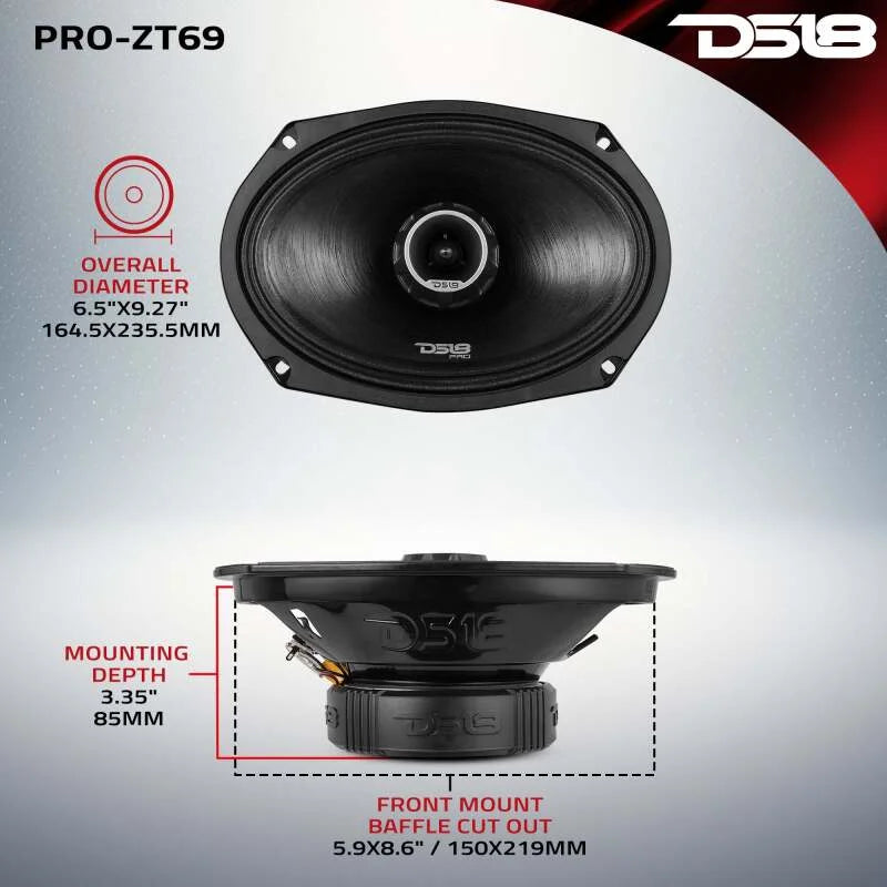 DS18 6x9in Coaxial Loudspeaker 275 Watts RMS 4 ohm Mid-Range Water Resistant Cone - Side View