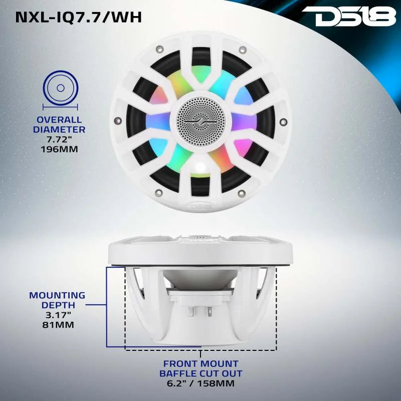 DS18 7.7in 2-Way 175 Watts RMS 4ohm Dgtl LED Lights Bullet Tweeter Cvrs Incl Wht Built-in Deck Light - Side View