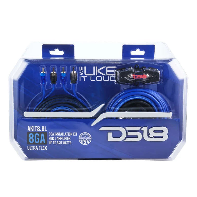 DS18 8-GA Amplifier Install Kit Advance- Blue - Back View