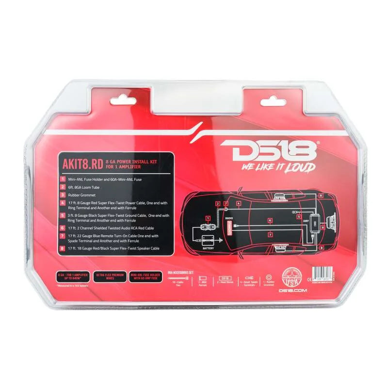 DS18 8-GA Amplifier Install Kit Advance- Red - Main Product View