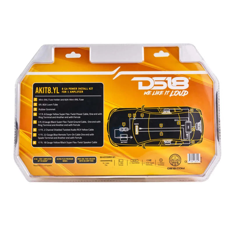 DS18 8-GA Amplifier Install Kit Advance- Yellow - Side View