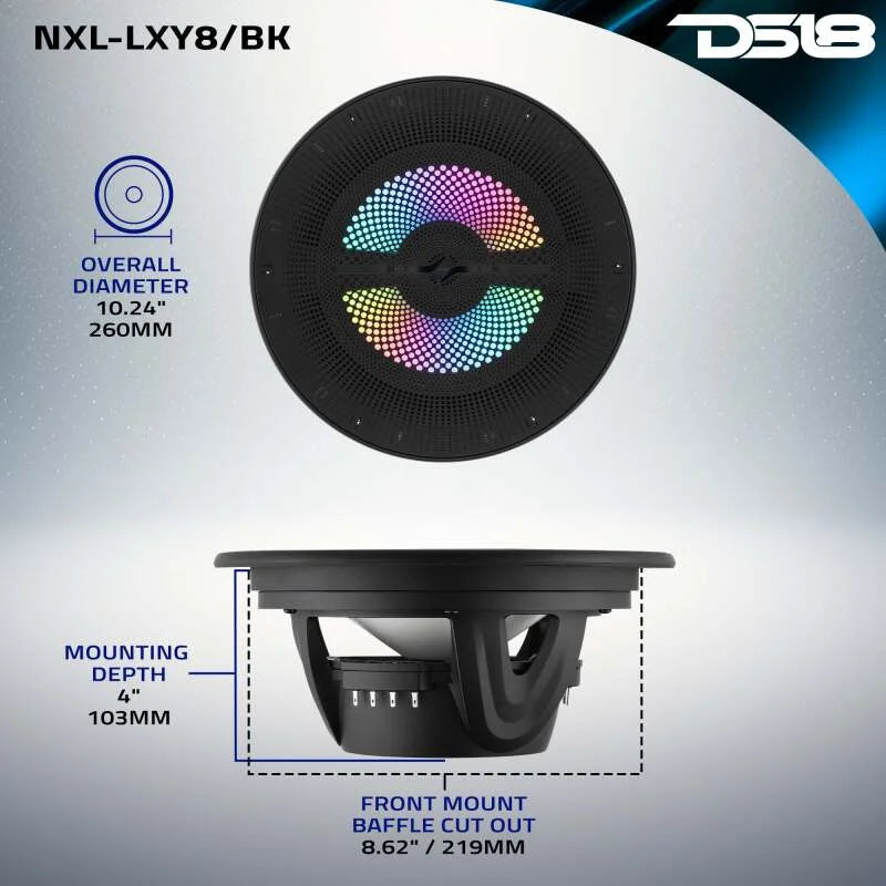 DS18 8in 2-Way 175 Watts RMS 4ohm Digital LED Lights Bullet Tweeter Black - Installation View