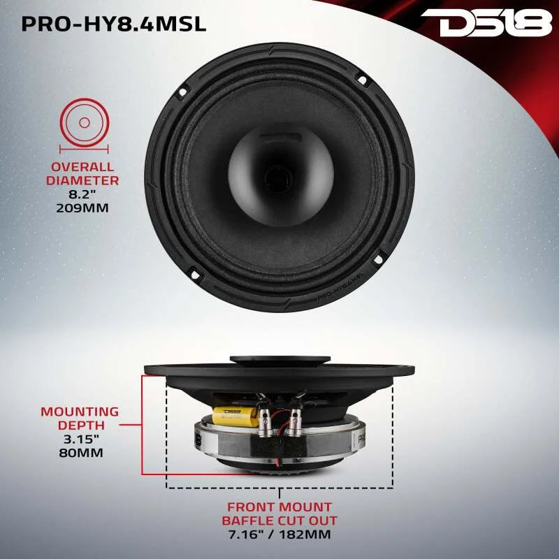 DS18 8in 200 Watts RMS 4 ohm Mid-Range Loudspeaker Shallow Grill Included - Installation View