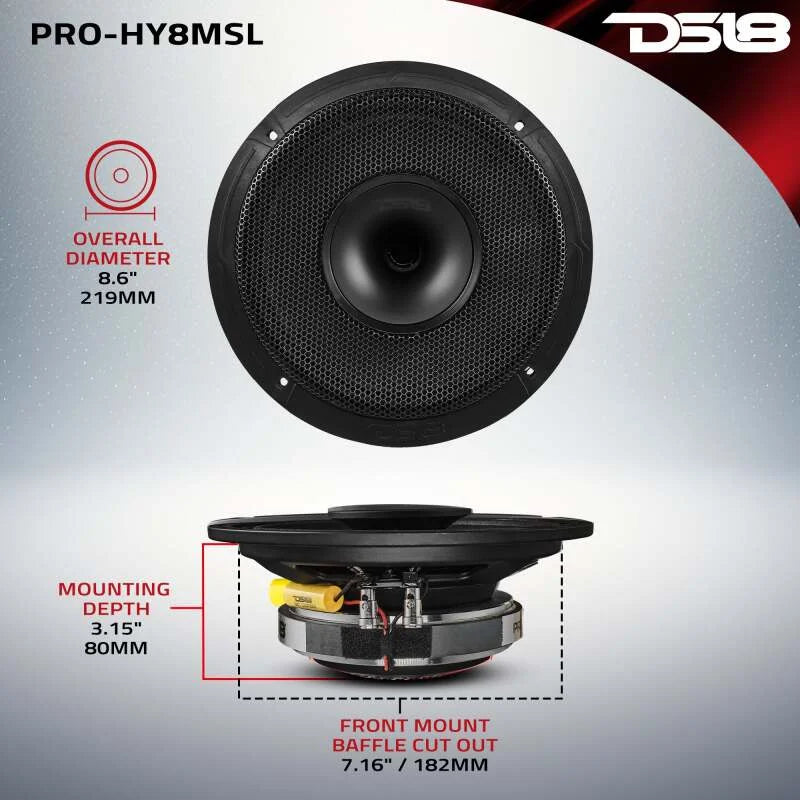DS18 8in 200 Watts RMS 8 ohm Mid-Range Loudspeaker Shallow Grill Included - Additional View 7