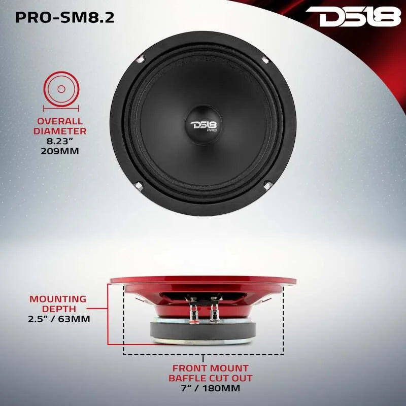 DS18 8in 250 Watts RMS 2 ohm Mid-Range Loudspeaker Shallow - Additional View 5