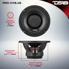 Load image into Gallery viewer, DS18 8in 250 Watts RMS 4 ohm Mid-Range Loudspeaker w/ Water Resistant Cone - Side View