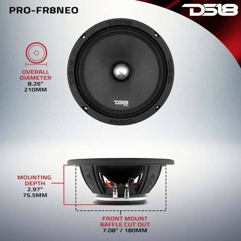 DS18 8in 250 Watts RMS 4 ohm Neodymium Full Range Loudspeaker - Back View