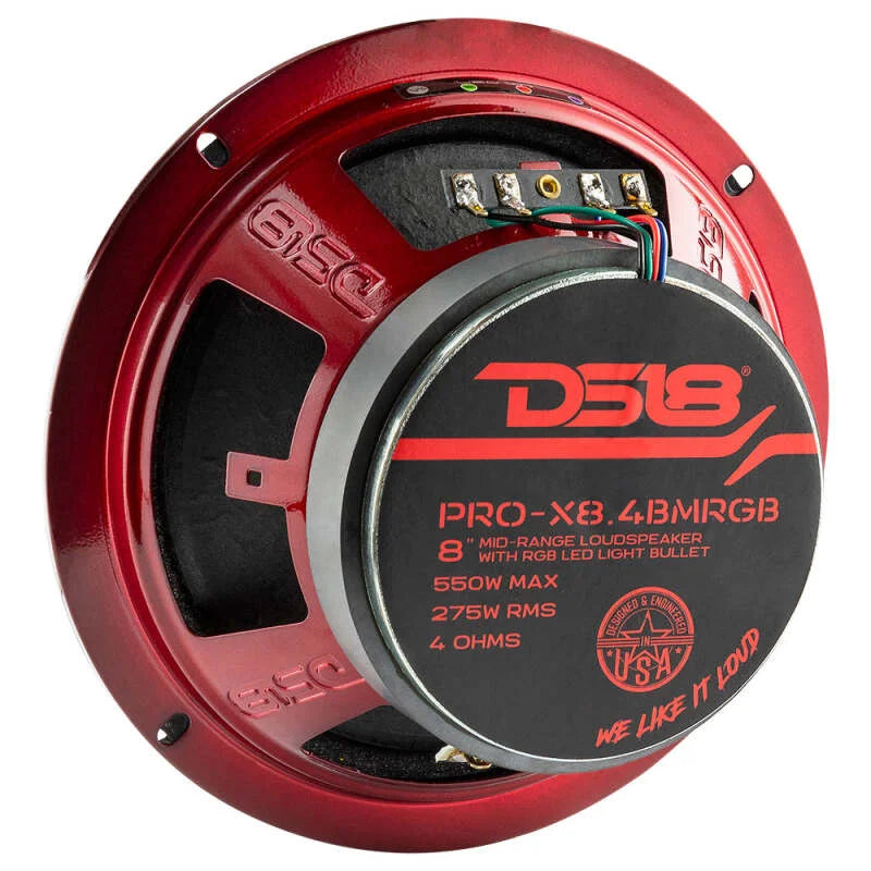 DS18 8in 275 Watts RMS 4 ohm Mid-Range Loudspeaker RGB Bullet Loudspeaker - Back View