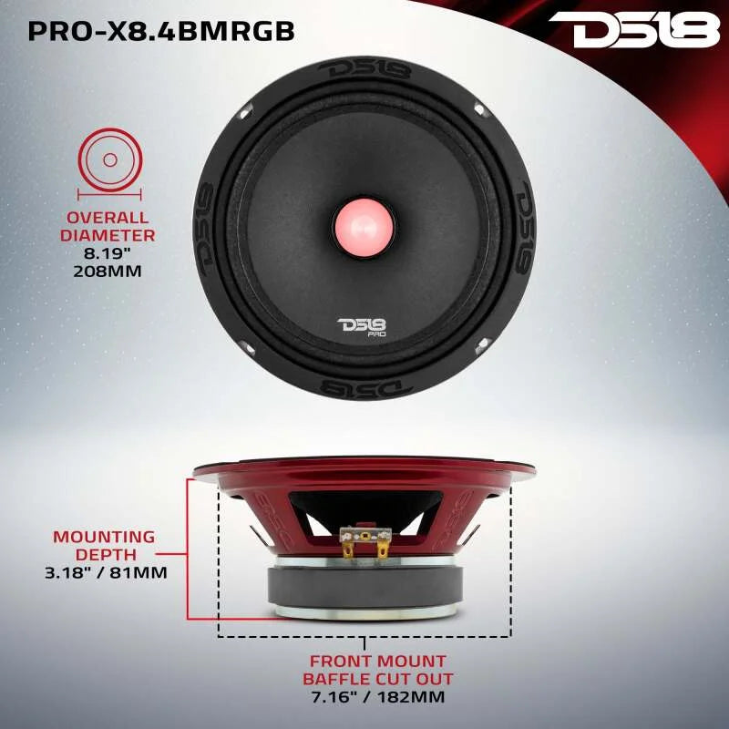 DS18 8in 275 Watts RMS 4 ohm Mid-Range Loudspeaker RGB Bullet Loudspeaker - Additional View 5