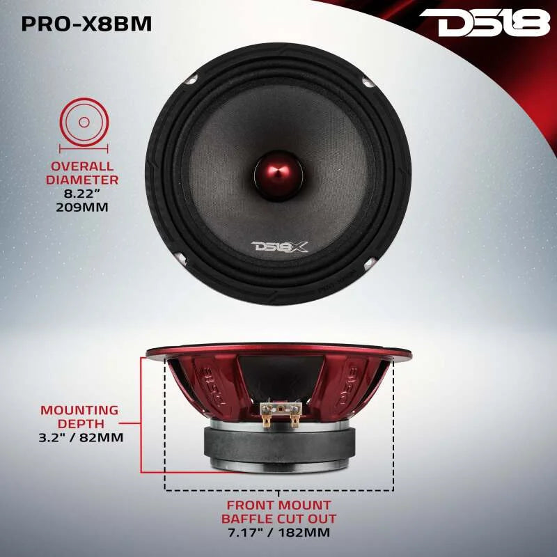DS18 8in 275 Watts RMS 8 ohm Mid-Range Loudspeaker Bullet Loudspeaker - Side View