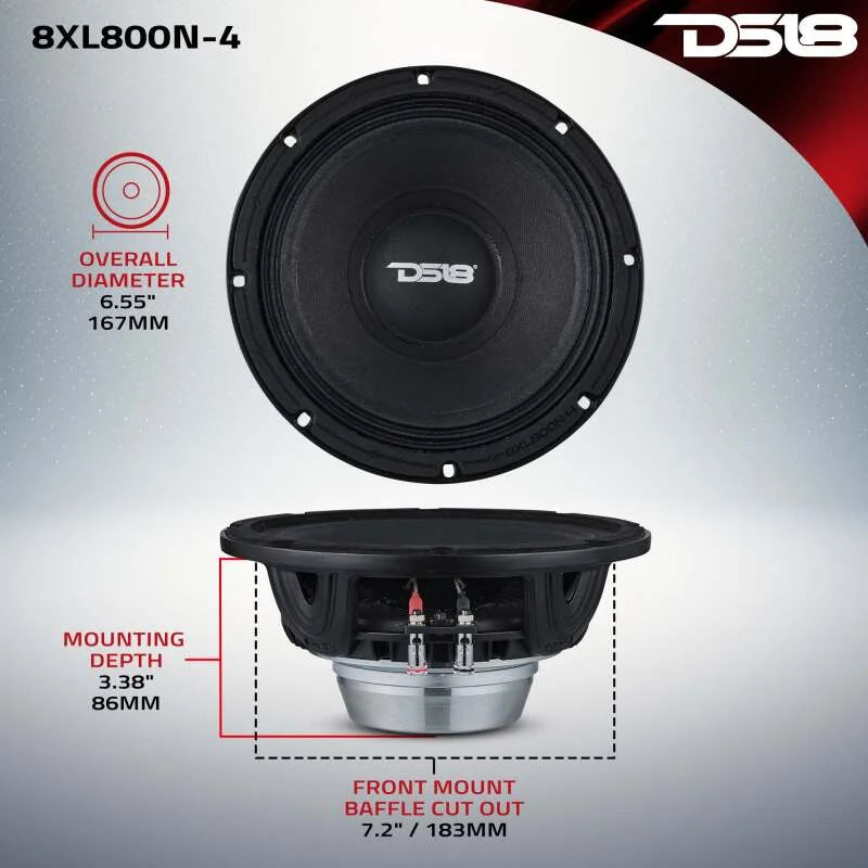 DS18 8in 400 Watts RMS 4 ohm Neodymium Mid-Range Loudspeaker - Main Product View