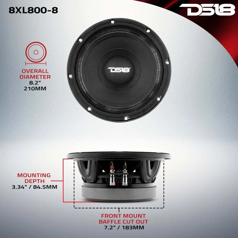 DS18 8in 400 Watts RMS 8 ohm Mid-Range Loudspeakers - Side View