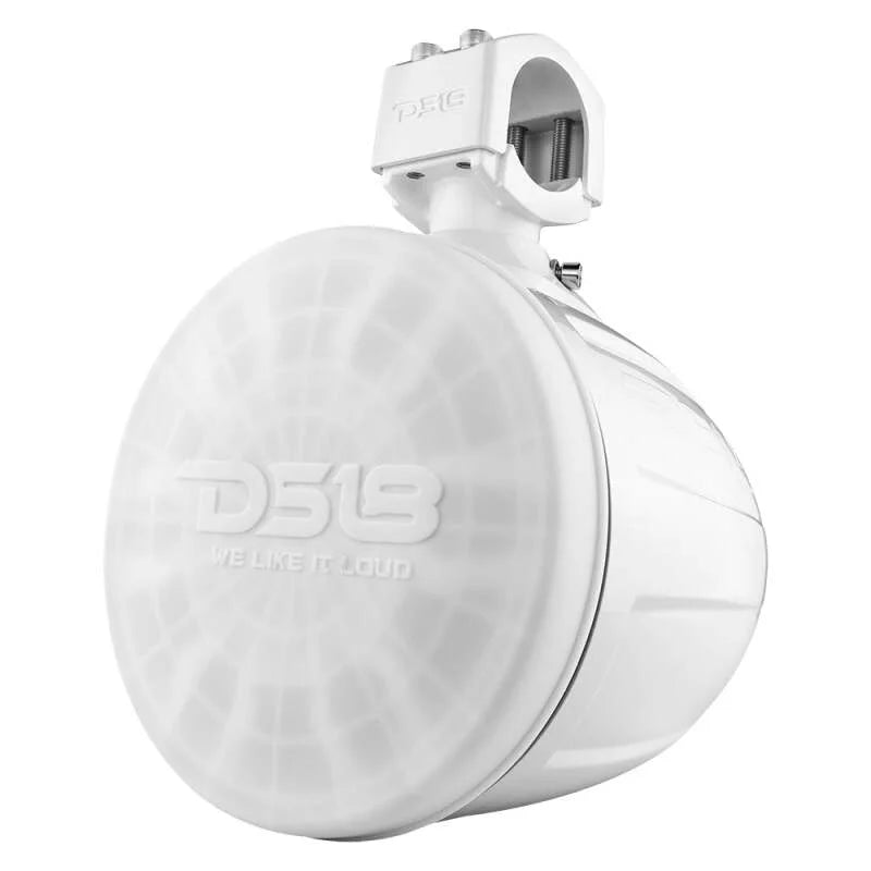 DS18 Compact Pro Towers 8in 250 Watts RMS RGB LED Lights PRO-HY8.4B Included Cover Included White - Side View