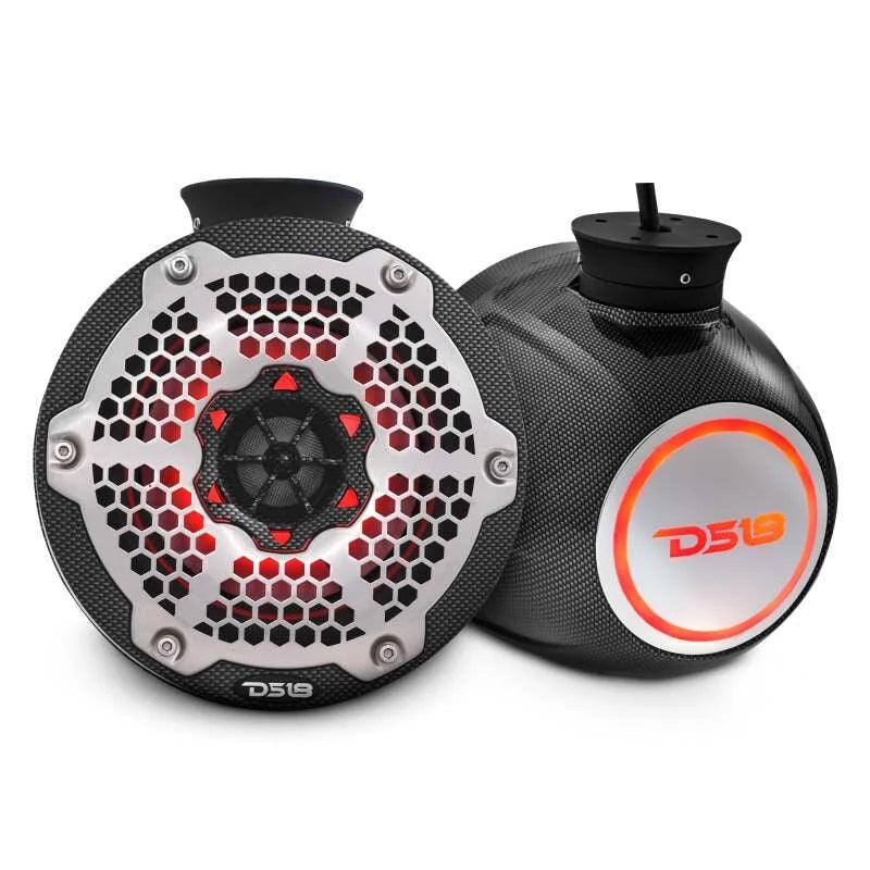 DS18 Compact Towers With Flat And Pole Mounts 6.5in 100 Watts RMS RGB LED Lights Black Carbon Fiber - Detail View
