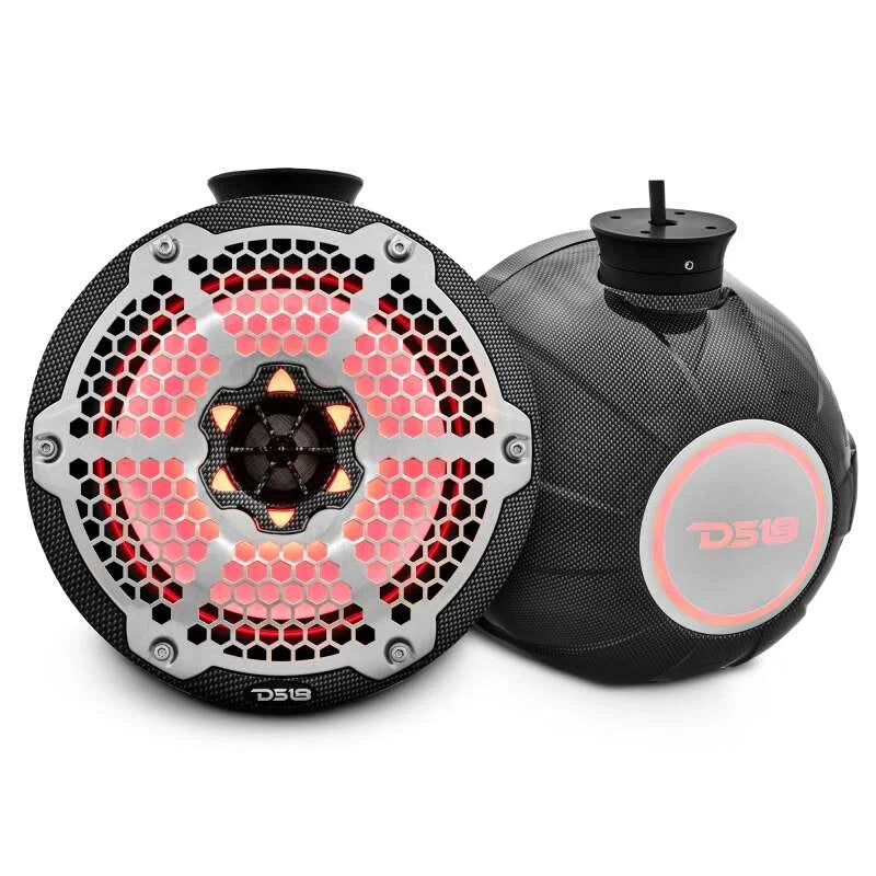 DS18 Compact Towers With Flat And Pole Mounts 8in 125 Watts RMS RGB LED Lights Black Carbon Fiber - Main Product View