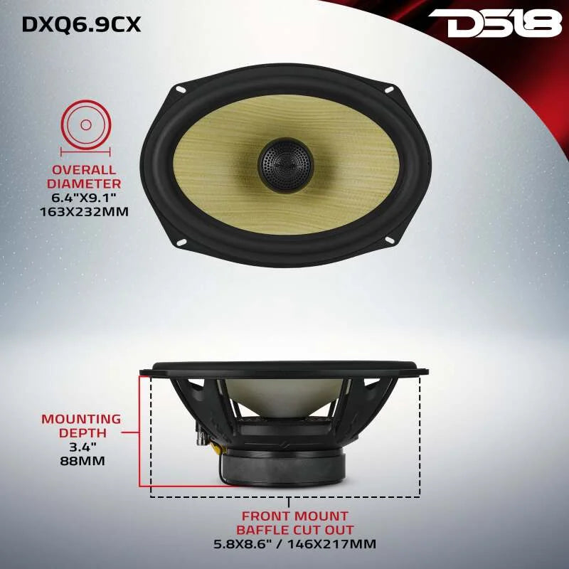 DS18 Deluxe Quality 6x9in Coaxial 150 Watts RMS 4 ohm Yellow Straw + Composite Foam Cone - Installation View