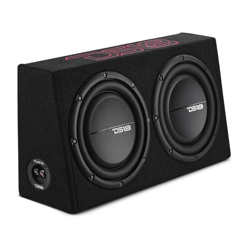 DS18 Dual 10in Shallow Enclosure w/ Subwoofer 350 Watts RMS Sealed Black Carpet - Side View