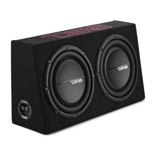 Load image into Gallery viewer, DS18 Dual 10in Shallow Enclosure w/ Subwoofer 350 Watts RMS Sealed Black Carpet - Side View