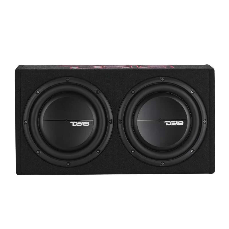 DS18 Dual 10in Shallow Enclosure w/ Subwoofer 350 Watts RMS Sealed Black Carpet - Back View