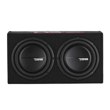 Load image into Gallery viewer, DS18 Dual 10in Shallow Enclosure w/ Subwoofer 350 Watts RMS Sealed Black Carpet - Back View