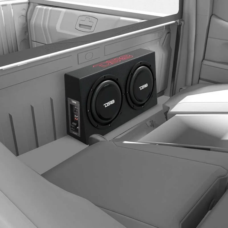 DS18 Dual 10in Shallow Enclosure w/ Subwoofer 350 Watts RMS Sealed Black Carpet Amplified - Main Product View