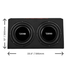Load image into Gallery viewer, DS18 Dual 10in Shallow Enclosure w/ Subwoofer 350 Watts RMS Sealed Black Carpet Amplified - Additional View 5
