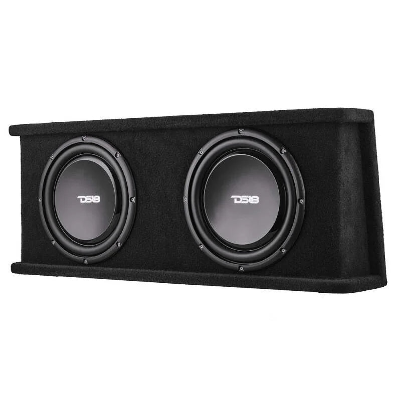 DS18 Dual 12in Shallow Subwoofer and Enclosure 700 Watts RMS Sealed Black Carpet - Main Product View
