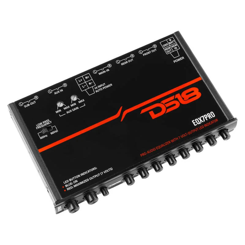 DS18 EQX High Volt 7-Band Equalizer High Lvl Input Auto Turn On And High Volt LED Clipping Indicator - Back View