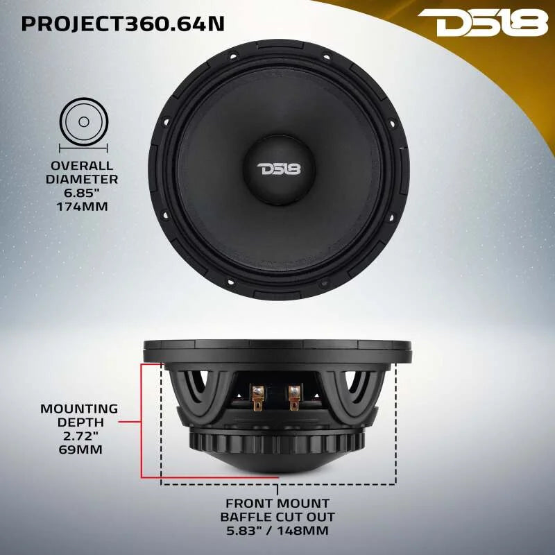 DS18 High-Sensitivity Mid-High Loudspeakers w/ Rotating Recone 6.5in 100.5db 4ohm 100Hz-17kHz - Back View