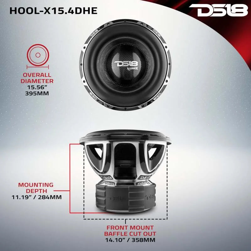 DS18 Hooligan High Excursion Subwoofer 15in 4000 Watts RMS 4 ohm DVC - Back View