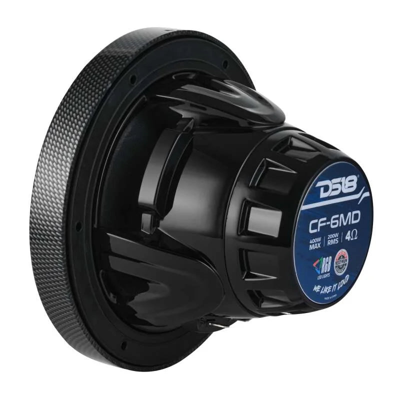 DS18 Hybrid Marine Speaker w/ Driver And RGB LED 6.5in 2-Way 250 Watts RMS 4 ohm Crbn Fiber w/ Cover - Back View