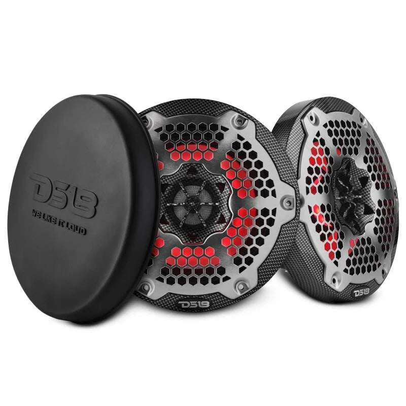 DS18 Hybrid Marine Speaker w/ Driver And RGB LED 6.5in 2-Way 250 Watts RMS 4 ohm Crbn Fiber w/ Cover - Additional View 6