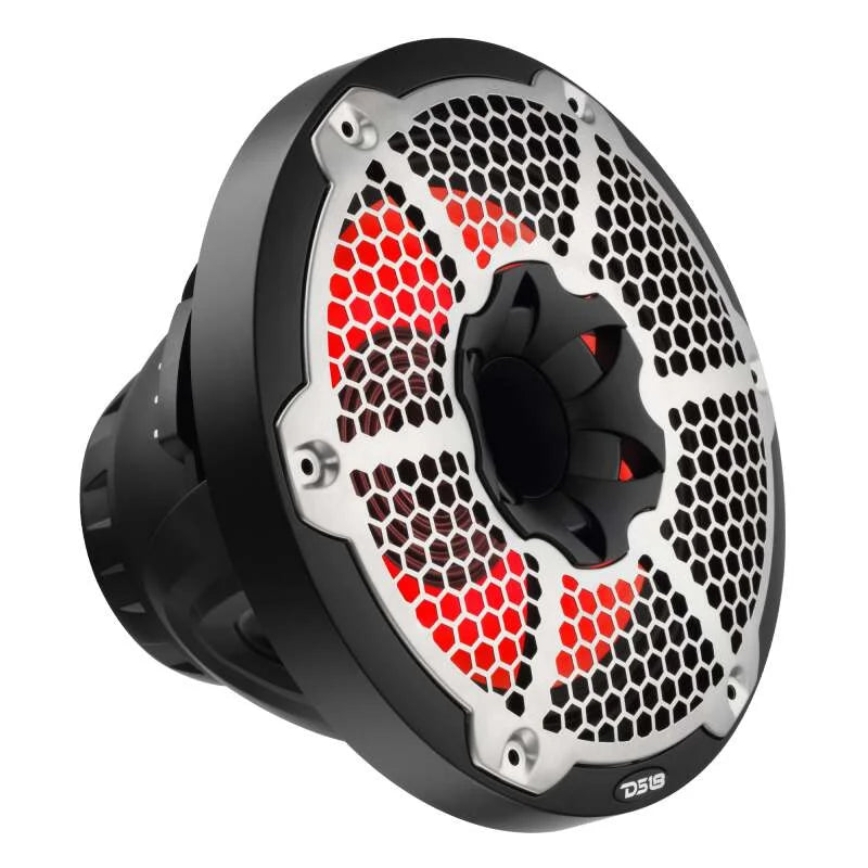 DS18 Hybrid Marine Speaker w/ Driver And RGB LEDs 10in 2-Way 450 Watts RMS 4 ohm Black w/ Cover - Side View