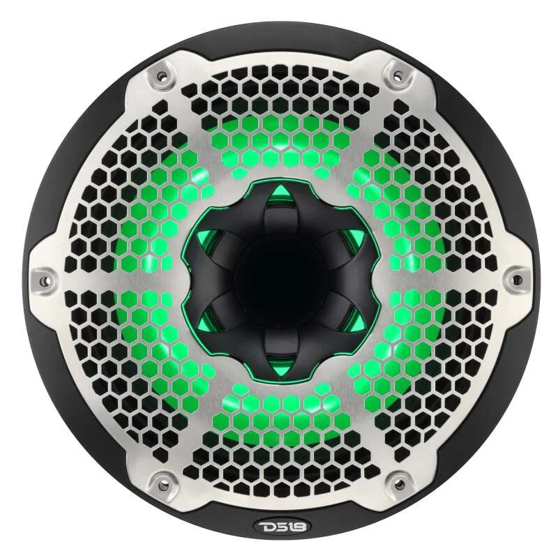DS18 Hybrid Marine Speaker w/ Driver And RGB LEDs 10in 2-Way 450 Watts RMS 4 ohm Black w/ Cover - Back View