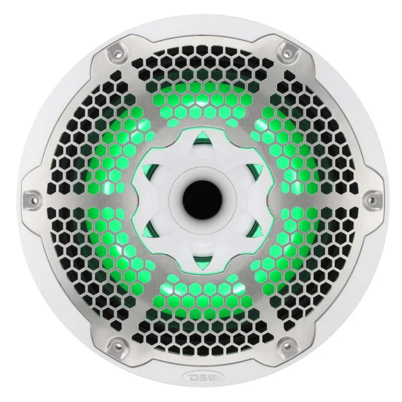 DS18 Hybrid Marine Speaker w/ Driver And RGB LEDs 10in 2-Way 450 Watts RMS 4 ohm White w/ Cover - Main Product View