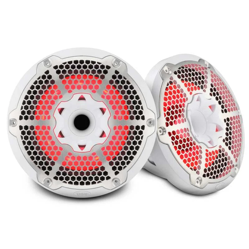 DS18 Hybrid Marine Speaker w/ Driver And RGB LEDs 10in 2-Way 450 Watts RMS 4 ohm White w/ Cover - Back View