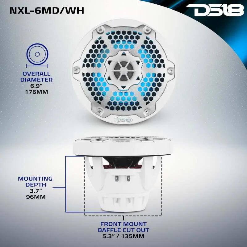 DS18 Hybrid Marine Speaker w/ Driver And RGB LEDs 6.5in 2-Way 250 Watts RMS 4 ohm White w/ Covers - Installation View