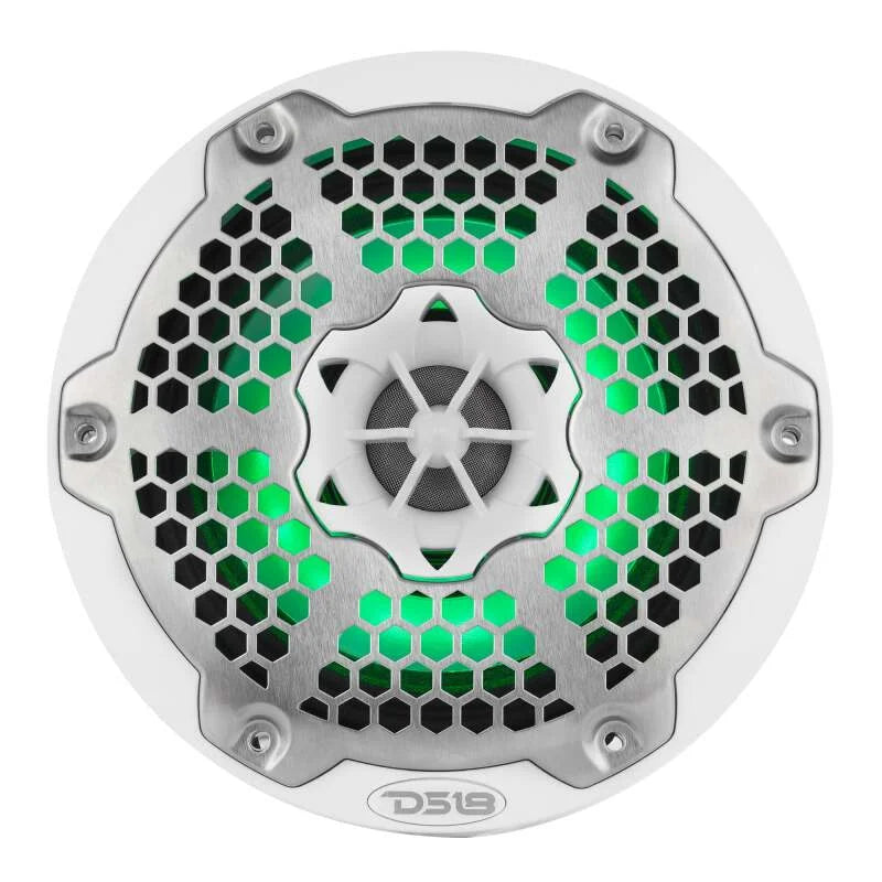 DS18 Hybrid Marine Speaker w/ Driver And RGB LEDs 6.5in 2-Way 250 Watts RMS 4 ohm White w/ Covers - Additional View 5