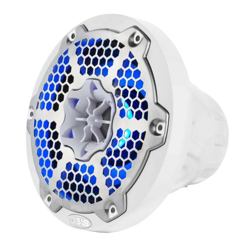 DS18 Hybrid Marine Speaker w/ Driver And RGB LEDs 6.5in 2-Way 250 Watts RMS 4 ohm White w/ Covers - Additional View 7